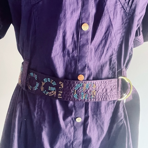 Coogi Purple Snap Front Rhinestone Embellished Belted Shirt Dress sz 1X NEW - Picture 6 of 12